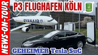 Tesla SuC ´P3 Flughafen Ko?ln Bonn Airport´ (Noch geheimer Supercharger) am Parkhaus P3 (27.03.2024)