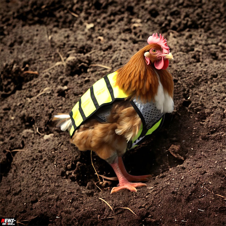 Warnwesten für Hühner: Warnwesten für Hühner auf Zwetschgenjagd