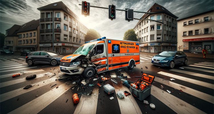 Rettungswagen-Unfall (Euskirchen) 7 Verletzte! Notarzt & Patient in RTW-Crash an Kreuzung verwickelt