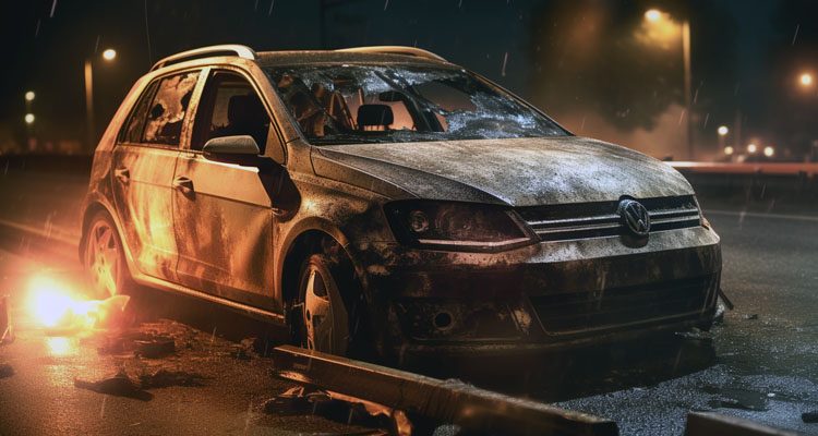 A555 bei Wesseling (Köln) Feuer in VW Polo. Fahrzeug geht in Flammen auf. Zwei unbekannte Personen verbrennen