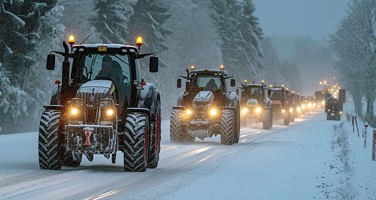 Entschleunigungsfahrt: 100 Traktoren bei Trecker-Demo am Mo.15.01.2024 (Oberberg, Bauerndemo) Verkehrsbehinderungen in Radevormwald und Umgebung