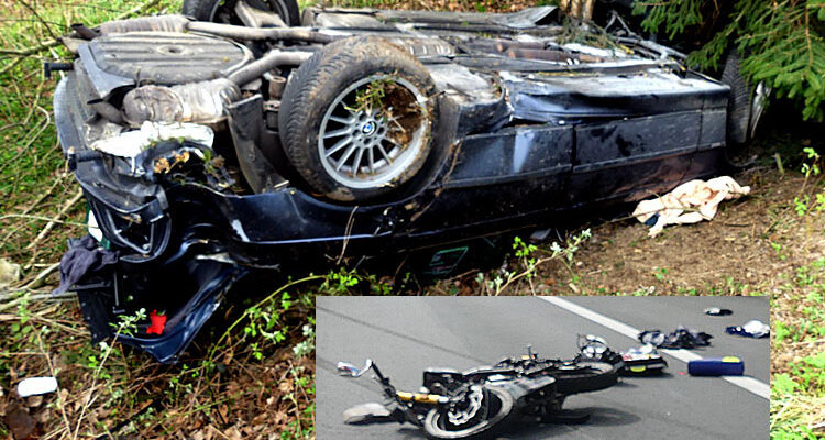 Schwerer Unfall in Hückeswagen (B483) BMW überschlägt sich nach Zusammenstoß mit Motorrad